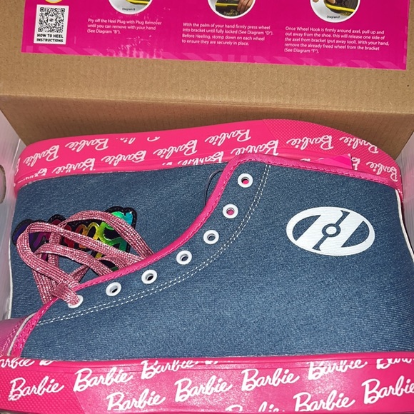 Barbie Heelys Size 7 Girls Pink and Denim Sneakers - Picture 6 of 7